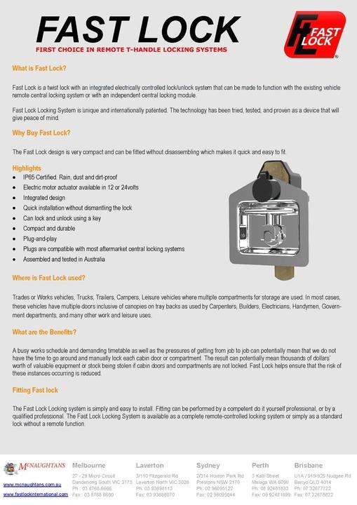 FASTLOCK Electronically Locking T-Handle Lock With Remote Locking Capability Bent Tongue