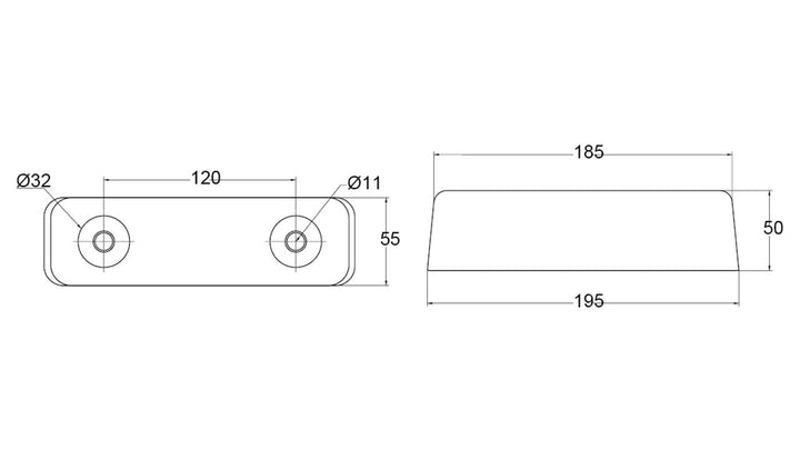 Heavy Duty Buffer 195mm x 55mm x 50mm