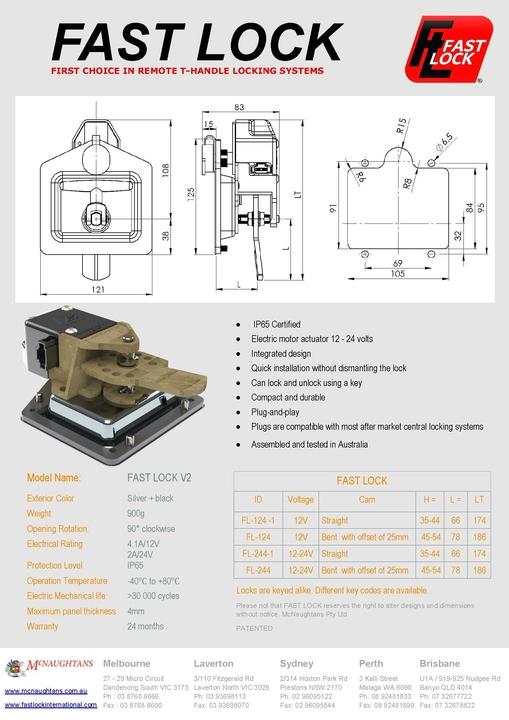 FASTLOCK Electronically Locking T-Handle Lock With Remote Locking Capa ...