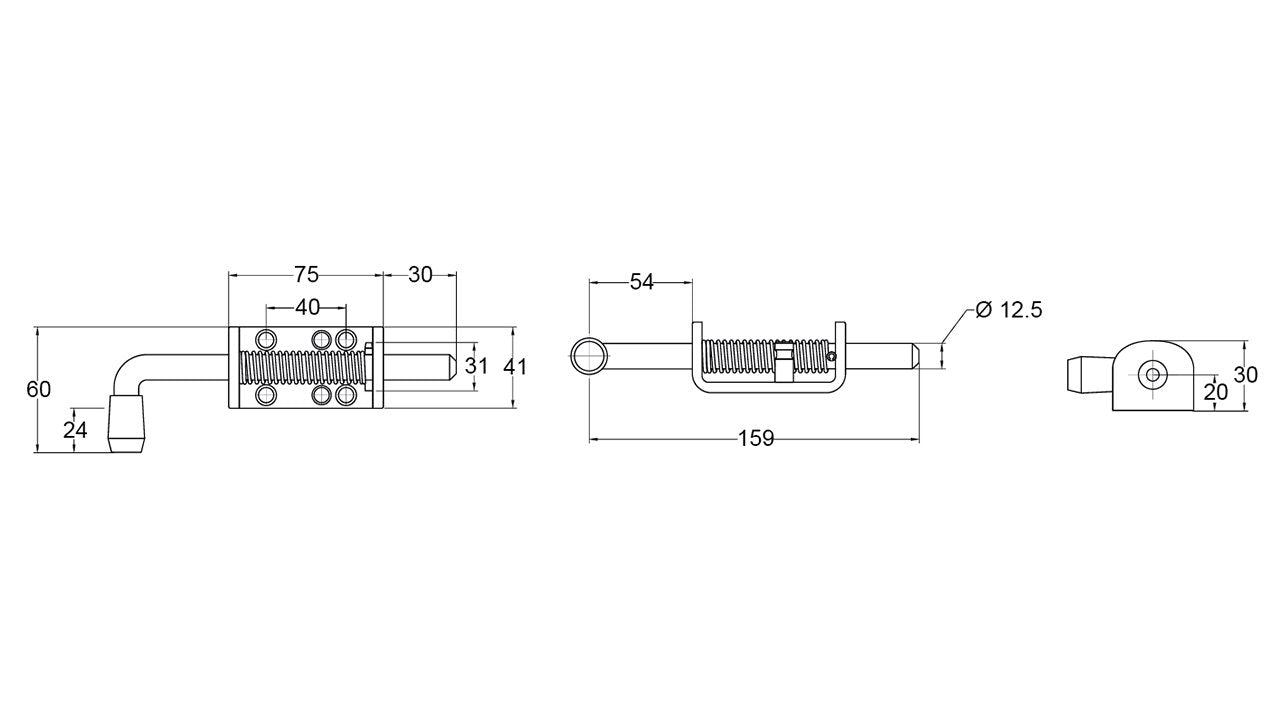 Springbolt long throw235mm(L)12mm(Dia)zp